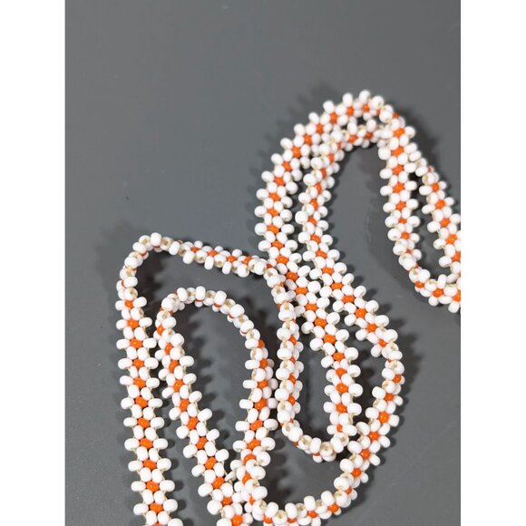 Vintage Native Triple Medallion Seed Bead Necklace Leather Back 24" - Picture 5 of 8